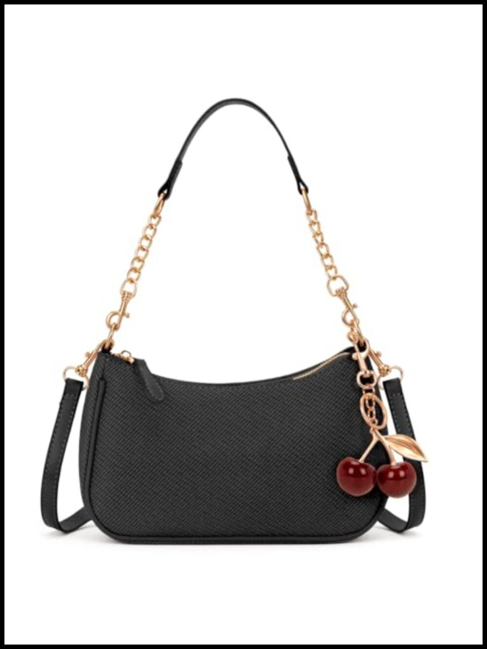Y2K Cherry Pendant PU Leather Shoulder Bag for Women - Cute Lockable Zipper